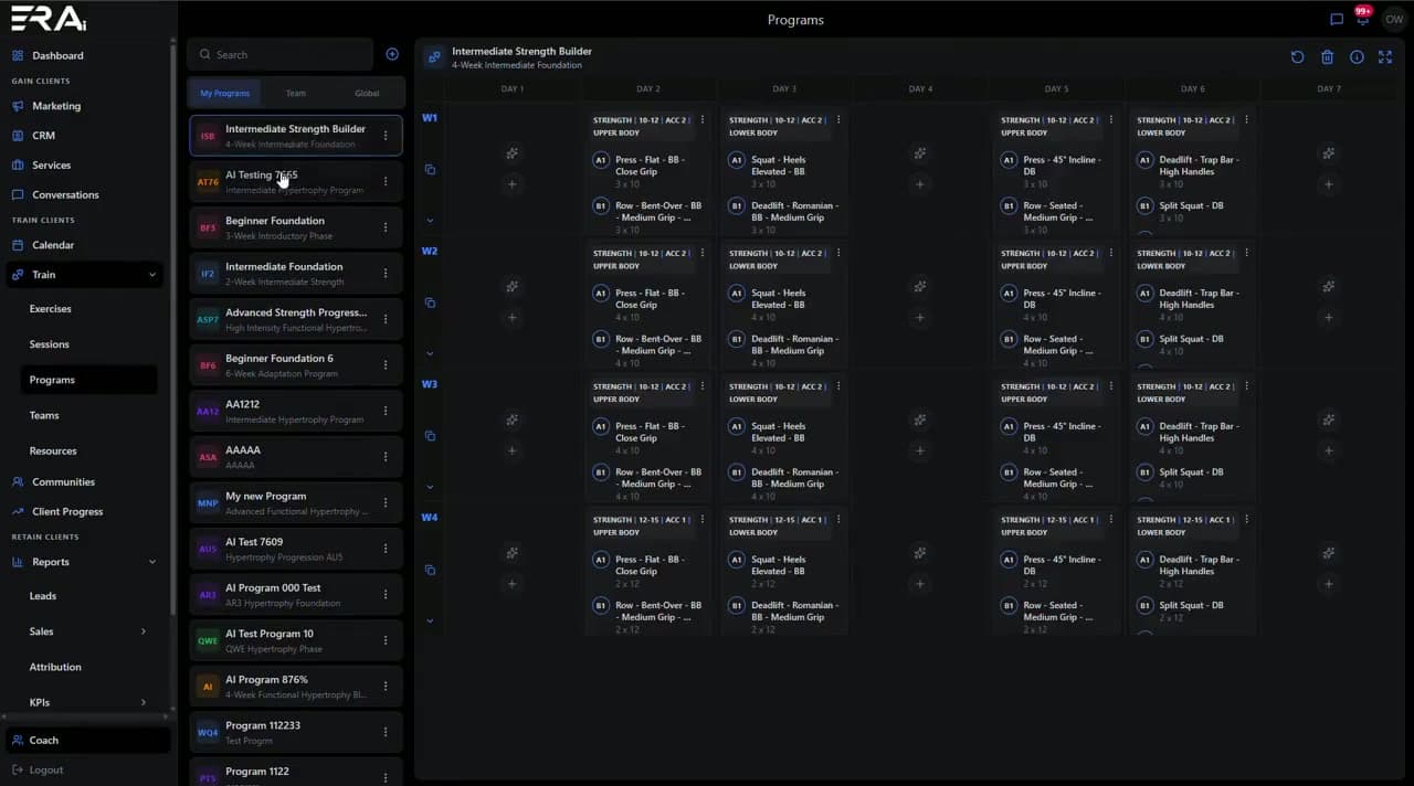 ERA Fit training dashboard
